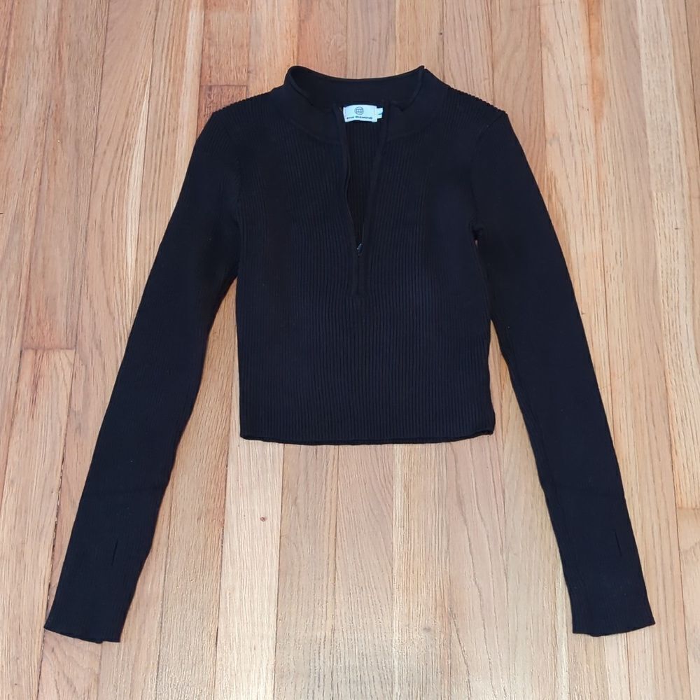 Pink diamond black half a zip ribbed cropped sweater